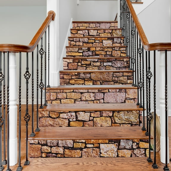 Uxcell 6Packs Stair Stickers 39x7" Self Adhesive Staircase Decals Stone Pattern