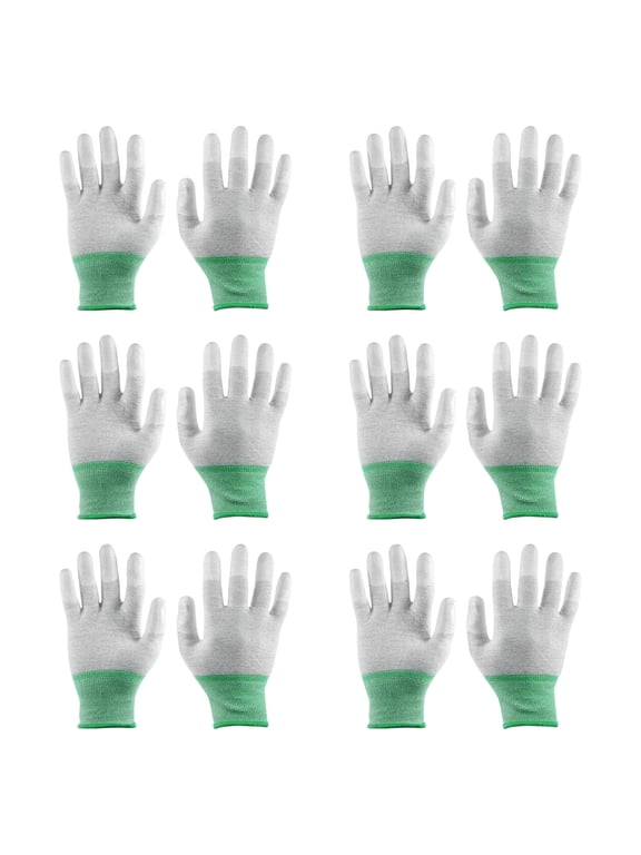 6Pairs ESD Anti Static Gloves 7.9" Thickened PU Coated High Resistance Carbon Fiber Computer Gloves Medium Green