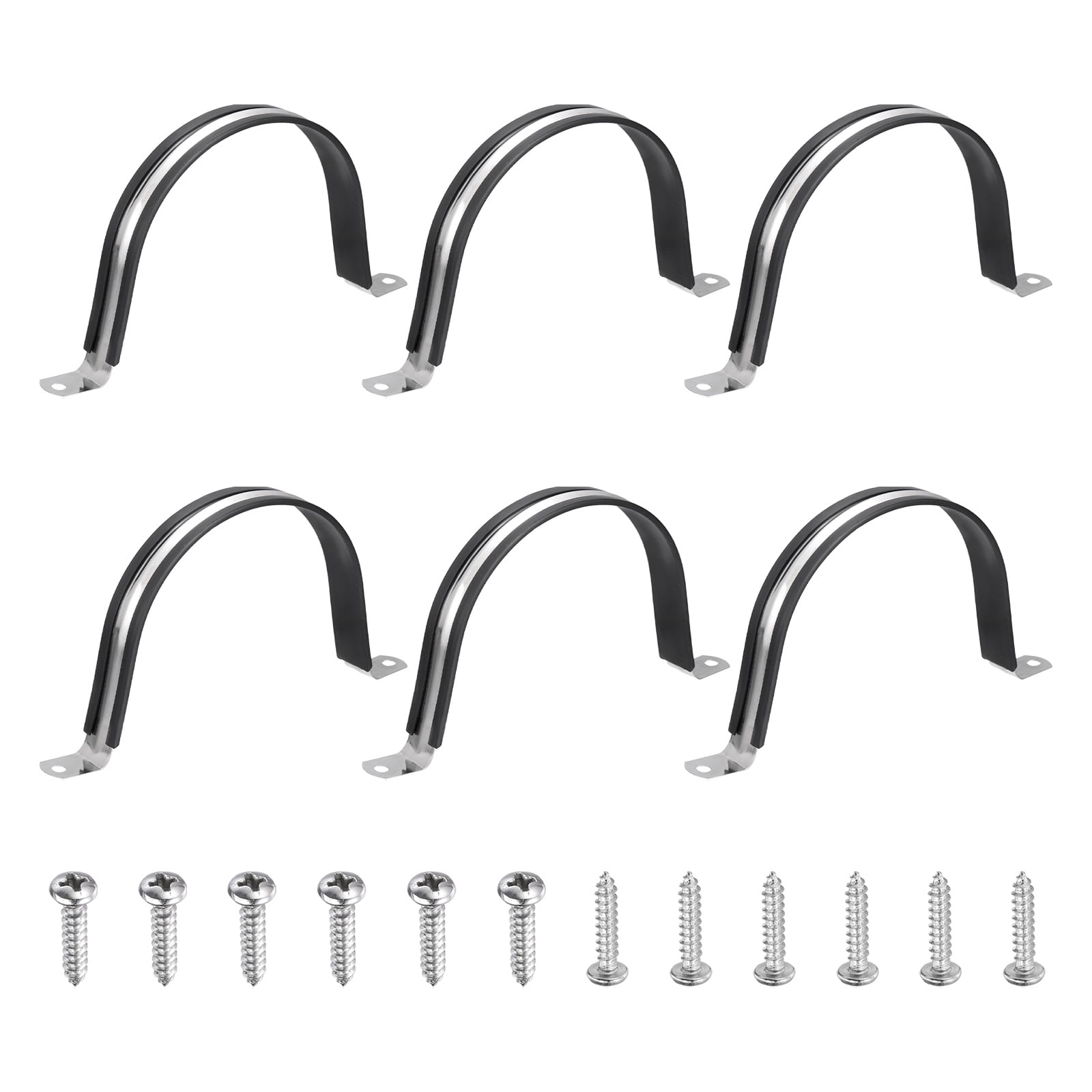 Uxcell 6Pcs 108mm(4-1/4") Cable Clamp, 304 Stainless Steel Rubber Coated Cushion Insulated Cable Clamps U Holder Pipe Strap with M4x20mm Screws for Tube Hose Wire Installation, Black