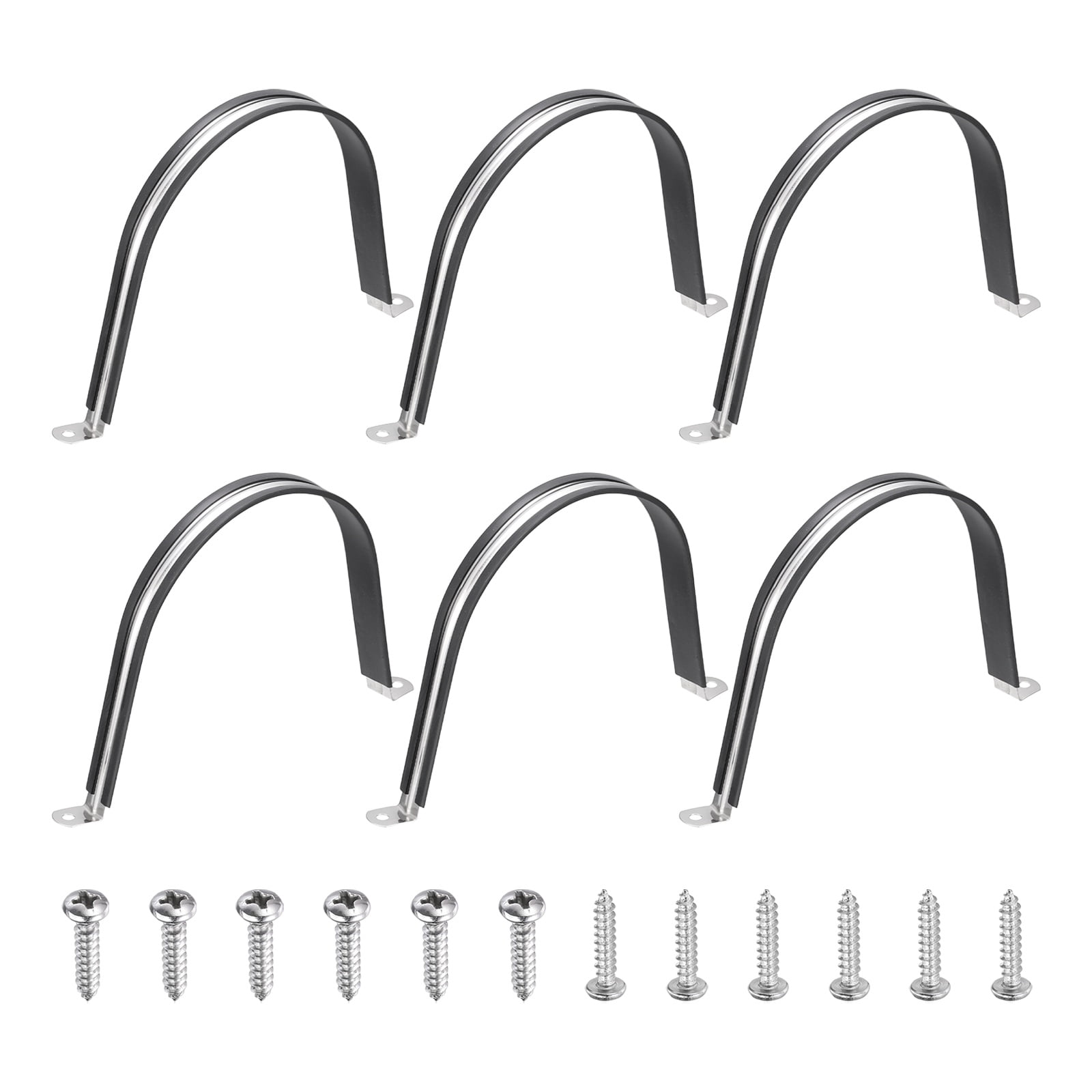 Uxcell 6Pcs 150mm(5-15/16") Cable Clamp, 304 Stainless Steel Rubber Coated Cushion Insulated Cable Clamps U Holder Pipe Strap with M4x20mm Screws for Tube Hose Wire Installation, Black