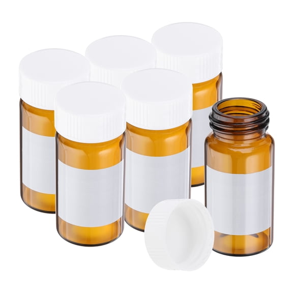 Uxcell 6Pcs 20ml Small Brown Glass Vials with White Screw Cap, Borosilicate Glass Sample Bottles with Label