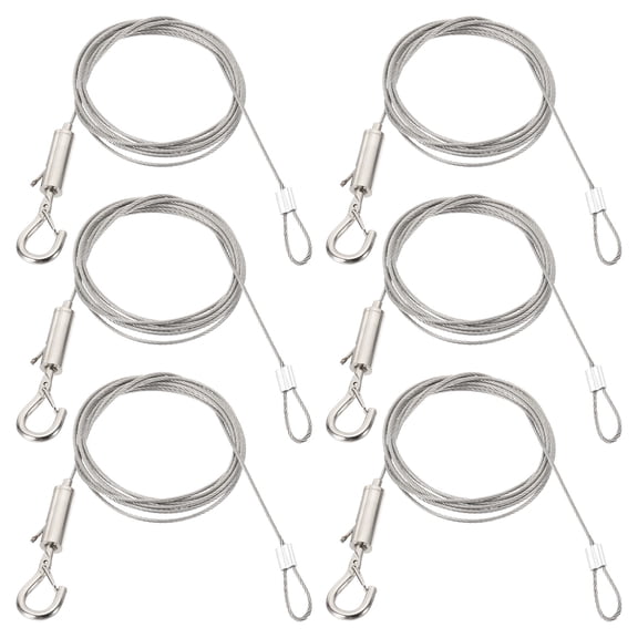 Uxcell 6 Sets 2m x 1.5mm Heavy Duty Adjustable Picture Hanging Wire Kit with Loop & Hook