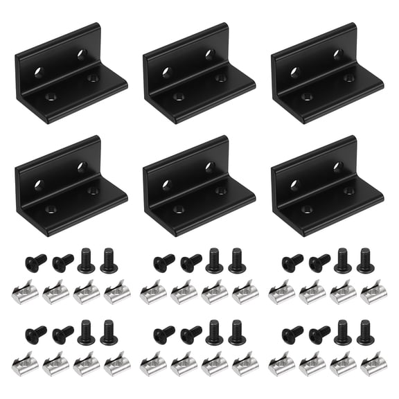 Uxcell 6Pcs 4 Hole Inside Corner Bracket, L Bracket Connector for 4080 Aluminum Extrusion Profile 8.2mm T-Slot with Nuts Screws for Furniture, Framing Structures, Black