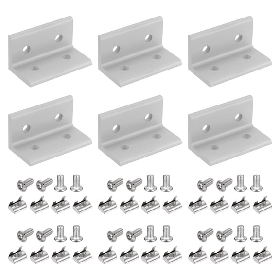Uxcell 6Pcs 4 Hole Inside Corner Bracket, L Bracket Connector for 4080 Aluminum Extrusion Profile 8.2mm T-Slot with Nuts Screws for Furniture, Framing Structures, Silver