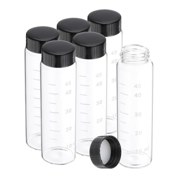 Uxcell 6Pcs 50ml Small Clear Glass Vials with Black Screw Cap, Borosilicate Glass Graduated Sample Bottles