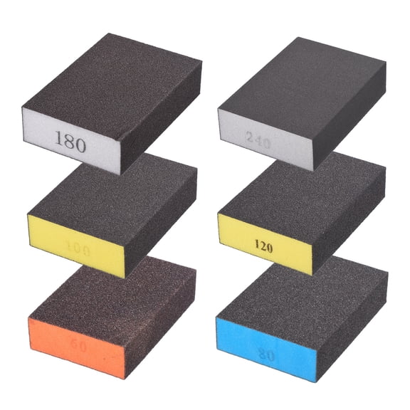 Uxcell 6Pcs 60/80/100/120/180/240Grit Sanding Sponges, Washable and Reusable Handmade Sanding Blocks - Wet Dry Flexible Sandpaper Abrasive Brick Pads for Wood Drywall Auto Metal Polishing