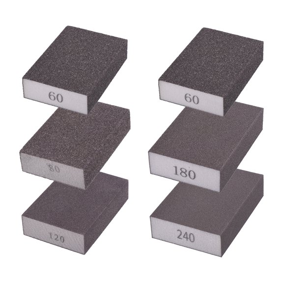 Uxcell 6Pcs 60/80/120/180/240Grit Sanding Sponges, Washable and Reusable Handmade Sanding Blocks - Wet Dry Flexible Sandpaper Abrasive Brick Pads for Wood Drywall Auto Metal Polishing