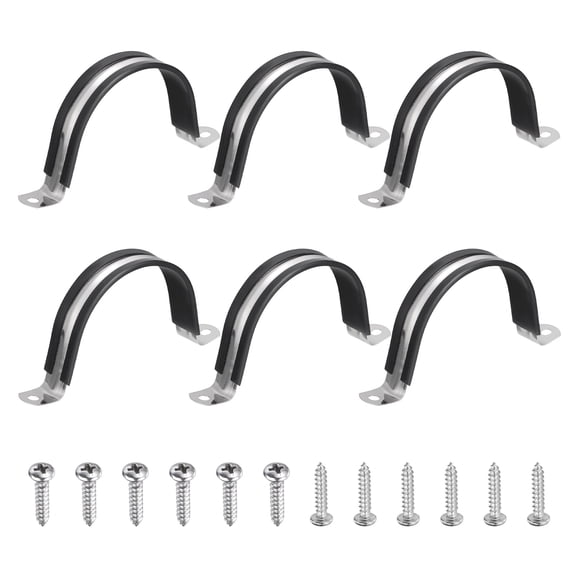 Uxcell 6Pcs 69mm(2-3/4") Cable Clamp, 304 Stainless Steel Rubber Coated Cushion Insulated Cable Clamps U Holder Pipe Strap with M4x20mm Screws for Tube Hose Wire Installation, Black