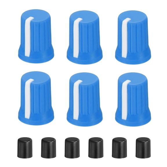 Uxcell 6Pcs 6mm D Shaft Potentiometer Knob, Blue White/Rubber Potentiometer Rotary Control Knobs Replacement for Volume Encoder Electric Guitar Speaker Board DJ Controller Console