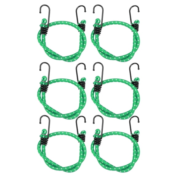Uxcell 6Pcs Bungee Cord with Hooks 24" Rubber Bungee Cords for Outdoor Camping Straps, Green