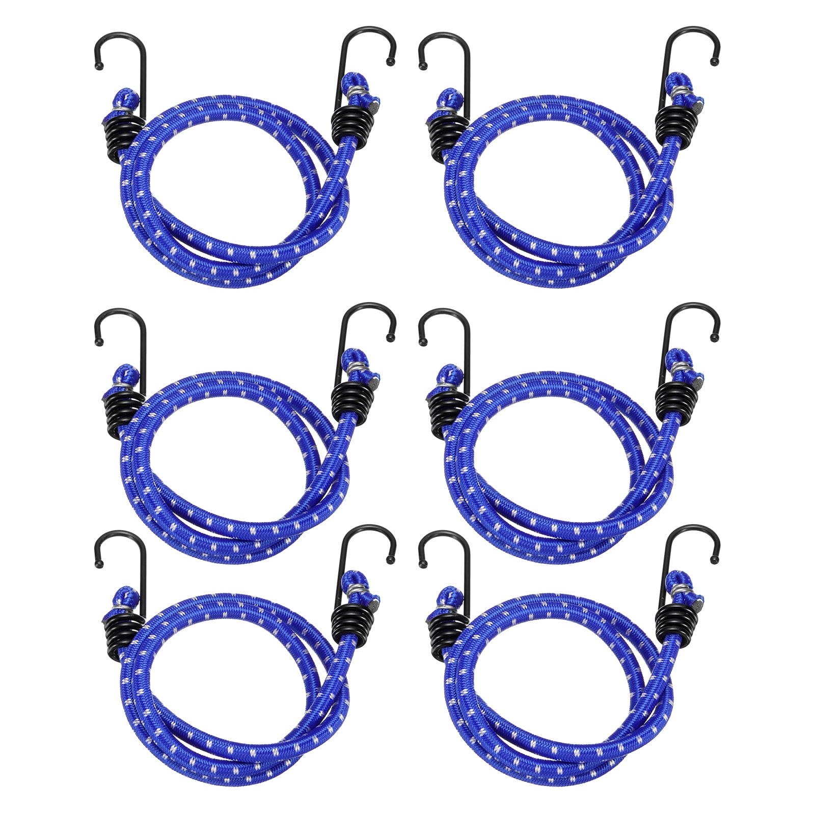 Uxcell 6Pcs Bungee Cord with Hooks 31" Rubber Bungee Cords for Outdoor Camping Straps, Blue