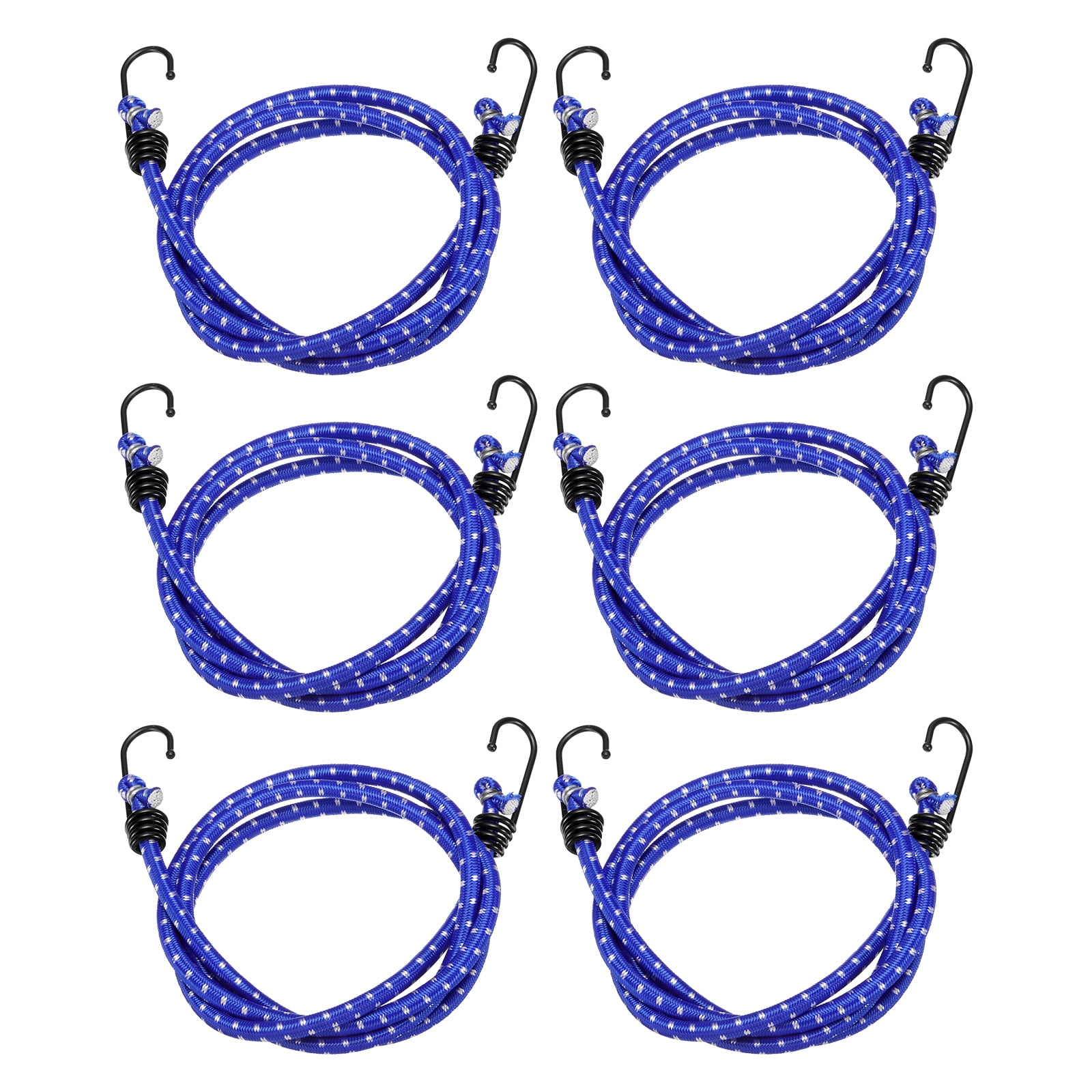 Uxcell 6Pcs Bungee Cord with Hooks 60" Rubber Bungee Cords for Outdoor Camping Straps, Blue