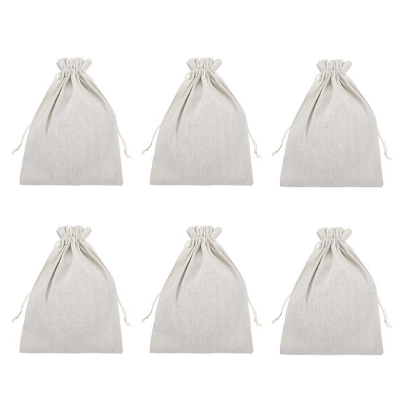 Uxcell 6Pcs Coin Sacks Bag, 13.8 x 9.8" Canvas Coin Money Cash Bag Drawstring Bank Coin Deposit Change Transit for Cash Sorting Storage, Raw Edge Linen