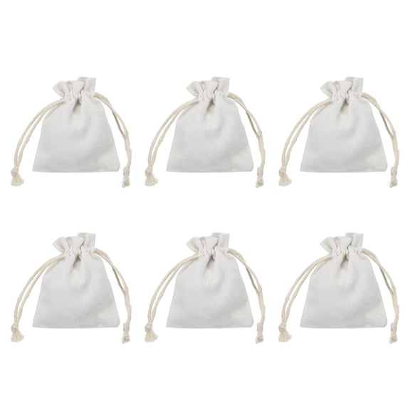 Uxcell 6Pcs Coin Sacks Bag, 4 x 3.2" Canvas Coin Money Cash Bag Drawstring Bank Coin Deposit Change Transit for Cash Sorting Storage, Hemmed Edge Beige
