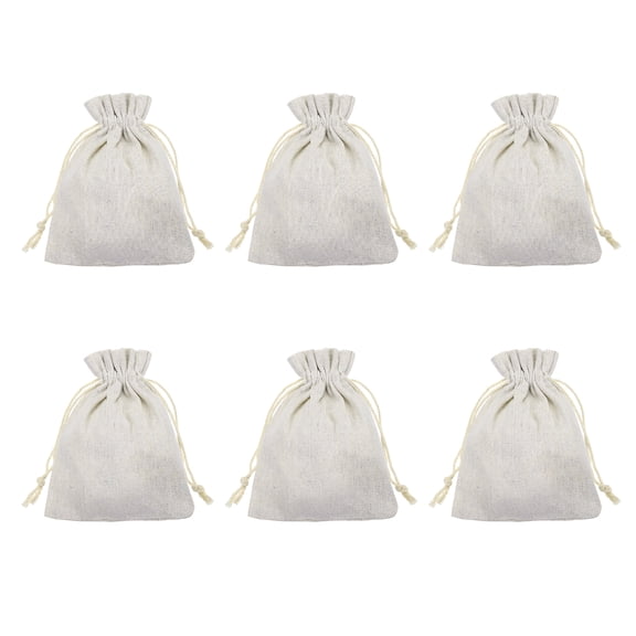 Uxcell 6Pcs Coin Sacks Bag, 6.3 x 4.7" Canvas Coin Money Cash Bag Drawstring Bank Coin Deposit Change Transit for Cash Sorting Storage, Raw Edge Linen
