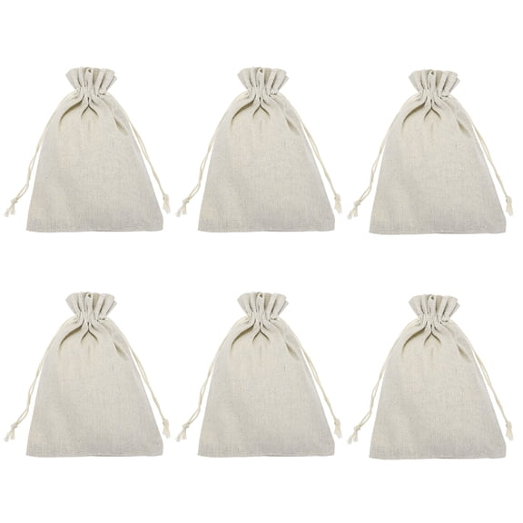 Uxcell 6Pcs Coin Sacks Bag, 7.9 x 5.9" Canvas Coin Money Cash Bag Drawstring Bank Coin Deposit Change Transit for Cash Sorting Storage, Raw Edge Linen