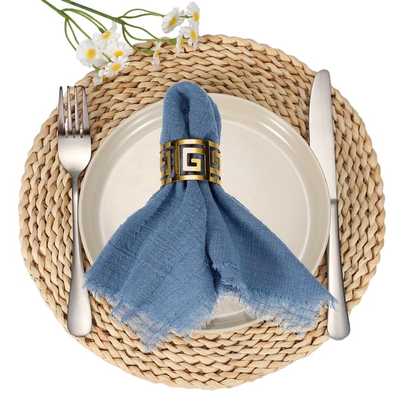 Uxcell 6Pcs Cotton Linen Napkins, 13 x 13 Inch Cloth Napkins Pleated Square with Fringe Washable Reusable Rustic Soft Handmade Cloth Dinner Table Decor for Wedding Party, Morandi Blue