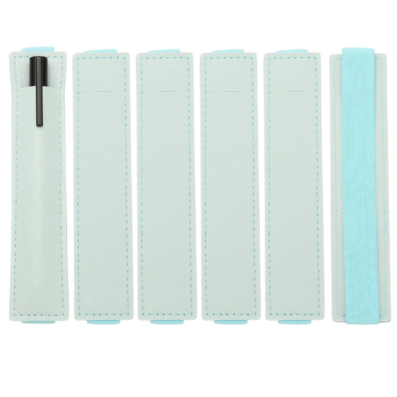 Uxcell 6Pcs Elastic Notebook Pen Holder, Adjustable Hold 1 Pen Holder PU Leather Pencil Sleeve Pouch for Notebooks Journal Clipboard Planner Books, Light Blue