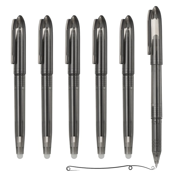 Uxcell 6Pcs Erasable Gel Pens, 0.5mm Fine Point Heat Erasable Marking Pen with Cap Smooth Writing Fabric Markers for Sewing Drawing Writing Planner, Black Ink
