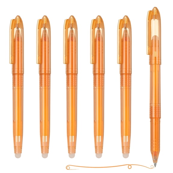Uxcell 6Pcs Erasable Gel Pens, 0.5mm Fine Point Heat Erasable Marking Pen with Cap Smooth Writing Fabric Markers for Sewing Drawing Writing Planner, Orange Ink
