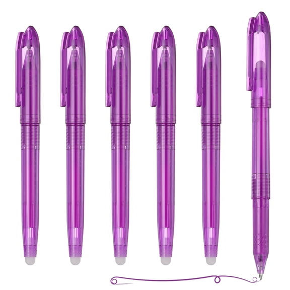 Uxcell 6Pcs Erasable Gel Pens, 0.5mm Fine Point Heat Erasable Marking Pen with Cap Smooth Writing Fabric Markers for Sewing Drawing Writing Planner, Purple Ink