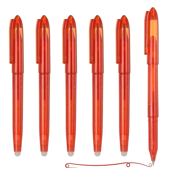 Uxcell 6Pcs Erasable Gel Pens, 0.5mm Fine Point Heat Erasable Marking Pen with Cap Smooth Writing Fabric Markers for Sewing Drawing Writing Planner, Red Ink