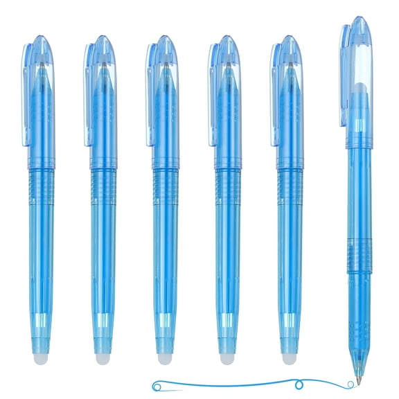 Uxcell 6Pcs Erasable Gel Pens, 0.5mm Fine Point Heat Erasable Marking Pen with Cap Smooth Writing Fabric Markers for Sewing Drawing Writing Planner, Sky Blue Ink