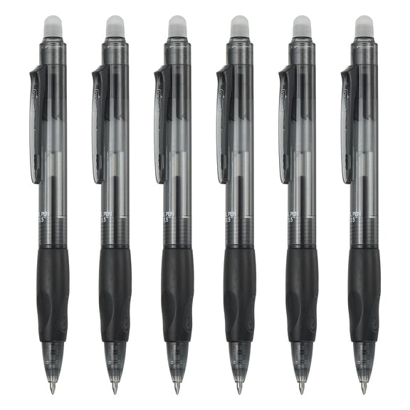 Uxcell 6Pcs Erasable Gel Pens, 0.5mm Retractable Fine Point Heat Erasable Marking Pen Smooth Writing Fabric Markers for Sewing Drawing Writing Planner, Black Ink