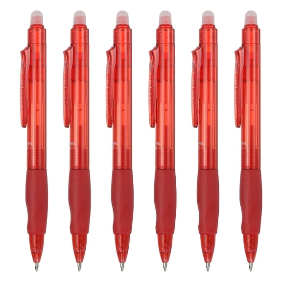 Uxcell 6Pcs Erasable Gel Pens, 0.5mm Retractable Fine Point Heat Erasable Marking Pen Smooth Writing Fabric Markers for Sewing Drawing Writing Planner, Red Ink