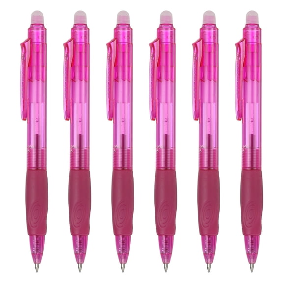 Uxcell 6Pcs Erasable Gel Pens, 0.5mm Retractable Fine Point Heat Erasable Marking Pen Smooth Writing Fabric Markers for Sewing Drawing Writing Planner, Rose Red Ink