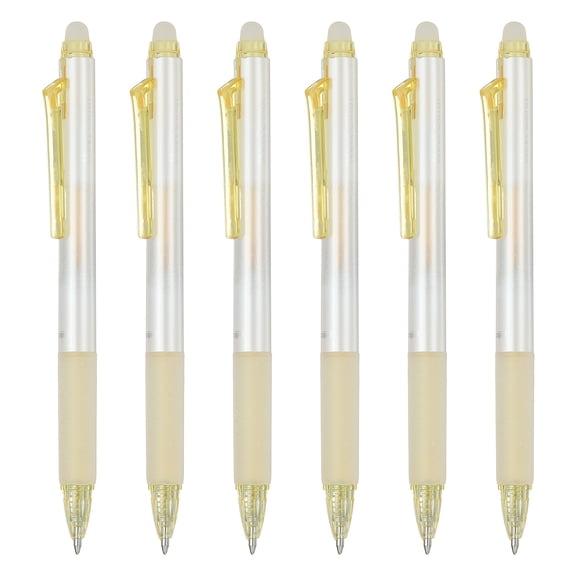 Uxcell 6Pcs Erasable Gel Pens, 0.7mm Glitter Retractable Fine Point Heat Erasable Scented Pens Smooth Writing Markers with Strawberry Scent for Scrapbooking Painting Writing, Light Yellow