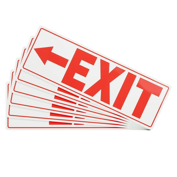 Uxcell 6Pcs Exit Signs with Left Arrow Signs Stickers,11.8x3.93 Inch Vinyl Self-Adhesive Sticker Paper for Indoor Outdoor Business Office Warehouse Workplace Stores,Red