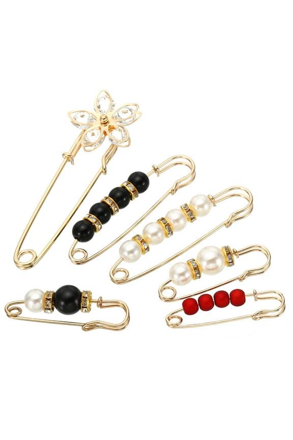 6Pcs Faux Pearl Brooch Pins for Women Clothing Sweater Shawl Dress Hat