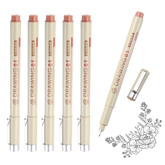 Uxcell 6Pcs Fineliner Ink Pens, 0.25mm Brown Micro Pens with Waterproof Archival Ink for Watercolor Sketching Cartoon Technical Drawing