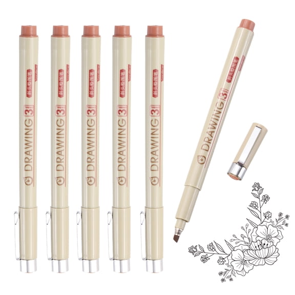 Uxcell 6Pcs Fineliner Ink Pens, 3.0mm Brown Micro Pens with Waterproof Archival Ink for Watercolor Sketching Cartoon Technical Drawing