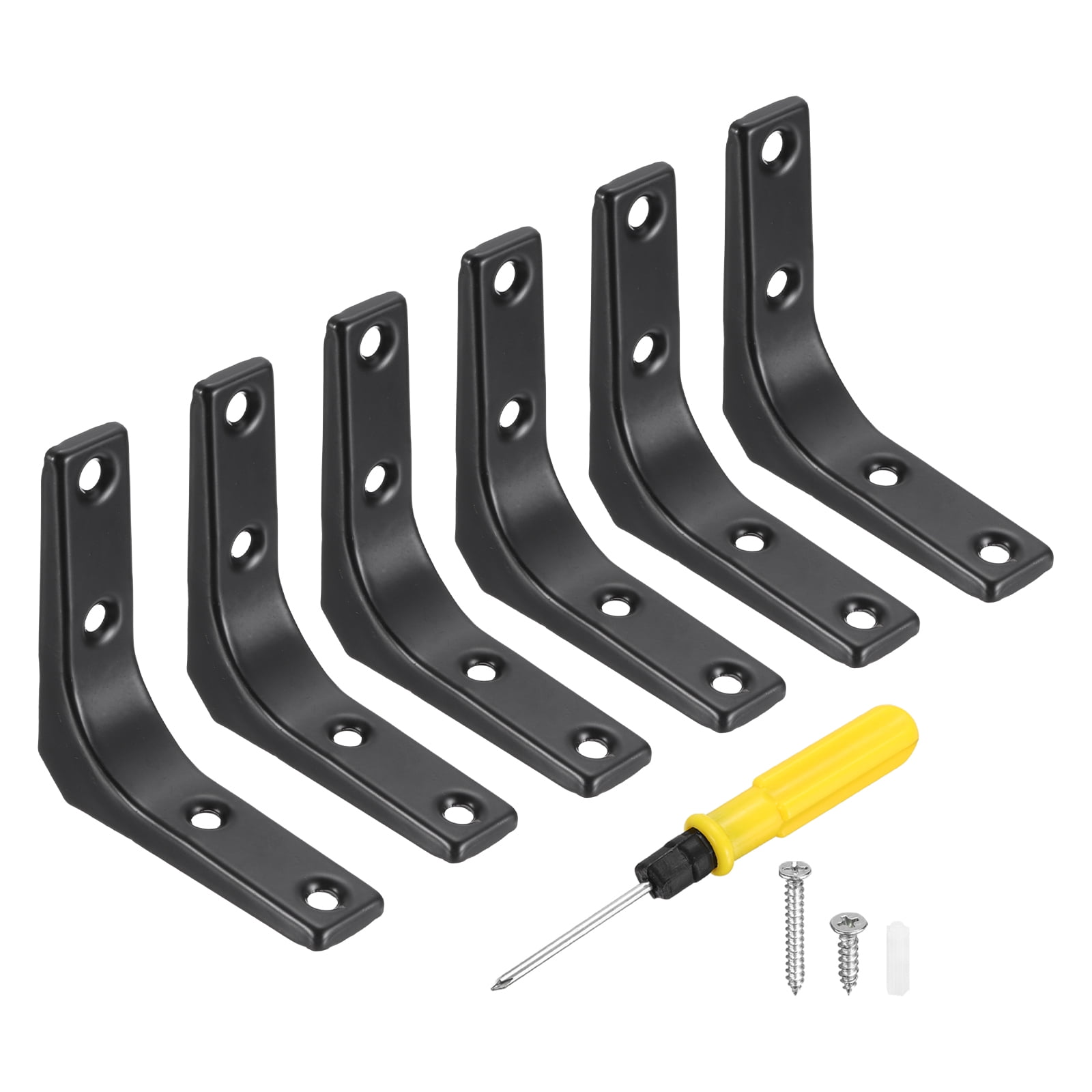 Uxcell 6Pcs Floating Shelf Brackets, 3 x 3 Inch L-Shape Wall Bracket Wall Shelf Supports with Screws for Wood Shelves, Cabinets, Countertop Support, Black
