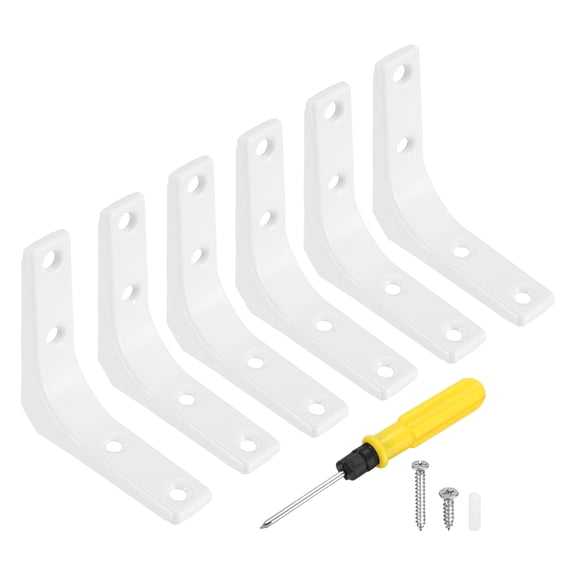 Uxcell 6Pcs Floating Shelf Brackets, 3 x 3 Inch L-Shape Wall Bracket Wall Shelf Supports with Screws for Wood Shelves, Cabinets, Countertop Support, White