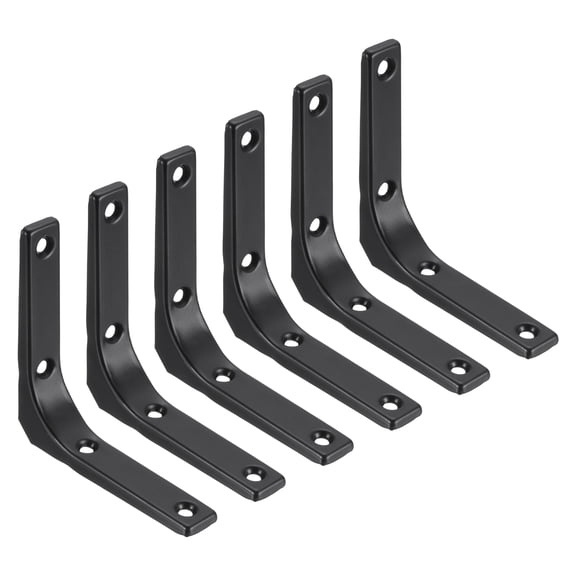 Uxcell 6Pcs Floating Shelf Brackets, 4 x 4 Inch Heavy Duty Wall Shelf Supports, Steel Joint Angle Brackets for Wood Shelves, Cabinets, Countertop Support, Black