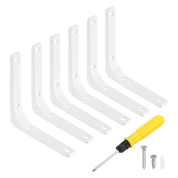 Uxcell 6Pcs Floating Shelf Brackets, 5 x 5 Inch L-Shape Wall Bracket Wall Shelf Supports with Screws for Wood Shelves, Cabinets, Countertop Support, White