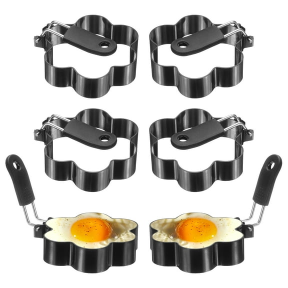 Uxcell 6Pcs Flower Egg Rings Stainless Steel Nonstick Pancake Cooking Ring with Silicone Handle for Griddle Frying Eggs Sandwich Omelets Breakfast