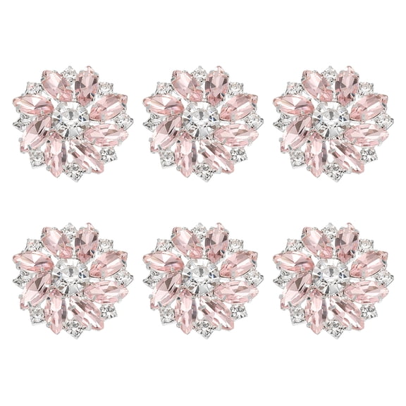 Uxcell 6Pcs Flower Rhinestone Buttons, 1"(25mm) Light Pink Crystal Shank Buttons