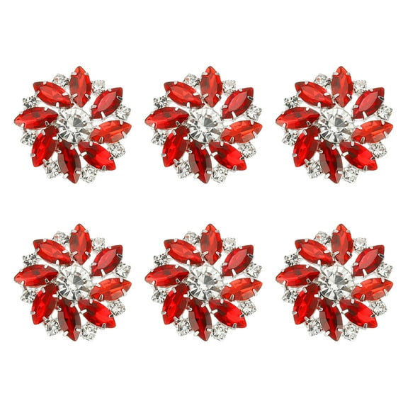 Uxcell 6Pcs Flower Rhinestone Buttons, 1"(25mm) Red Crystal Shank Buttons