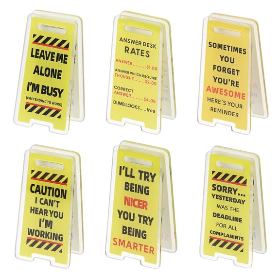 Uxcell 6Pcs Funny Note Holder Clips, Acrylic Humorous Desk Sign Sticky Note Holder for Office Gifts Coworkers Employees Friends, Yellow LEAVE ME Set-1
