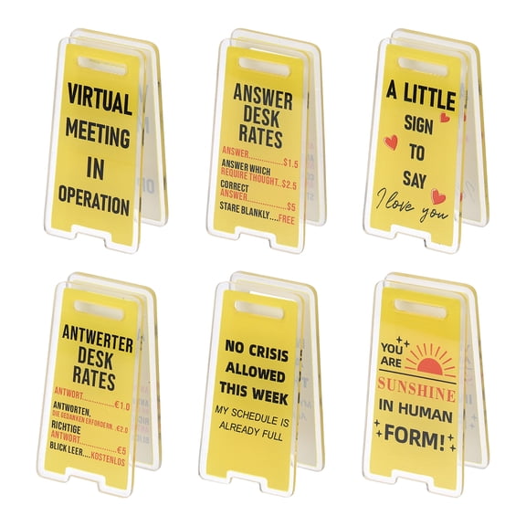 Uxcell 6Pcs Funny Note Holder Clips, Acrylic Humorous Desk Sign Sticky Note Holder for Office Gifts Coworkers Employees Friends, Yellow Virtual Meeting Set-4