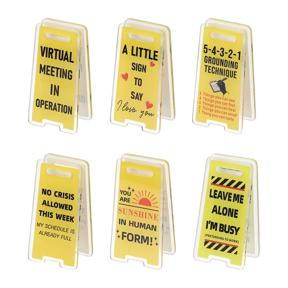 Uxcell 6Pcs Funny Note Holder Clips, Acrylic Humorous Desk Sign Sticky Note Holder for Office Gifts Coworkers Employees Friends, Yellow Virtual Meeting Set-13