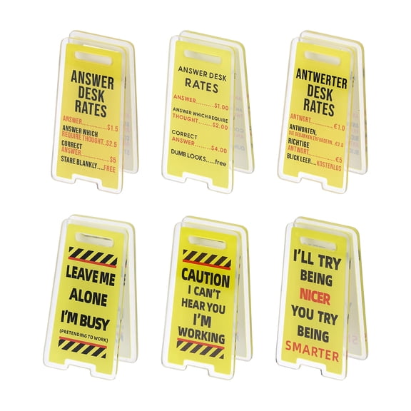 Uxcell 6Pcs Funny Note Holder Clips, Acrylic Humorous Desk Sign Sticky Note Holder for Office Gifts Coworkers Employees Friends, Yellow RATES Set-11