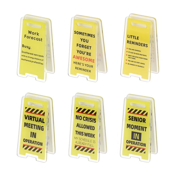 Uxcell 6Pcs Funny Note Holder Clips, Acrylic Humorous Desk Sign Sticky Note Holder for Office Gifts Coworkers Employees Friends, Yellow Work Set-10