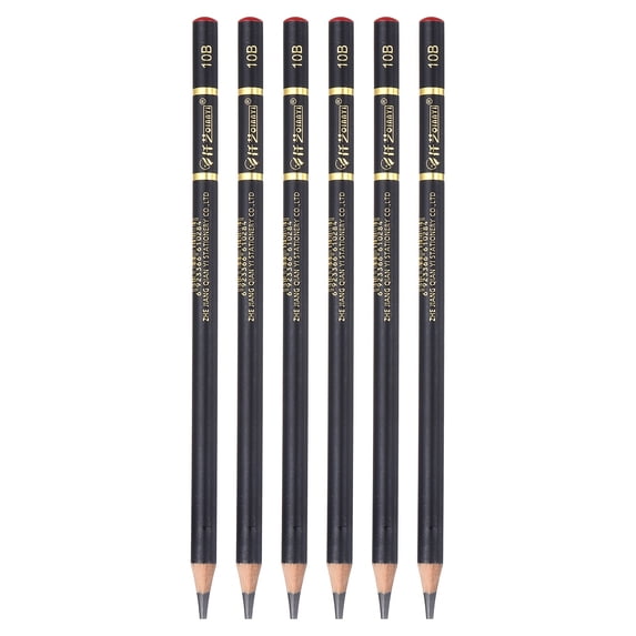 Uxcell 6Pcs Graphite Pencils, Round 10B Refill Wood-case Sketching Pencils Pre-sharpened Sketch Art Supplies for Home Office Classroom Artist Painting Sketching Study, Black