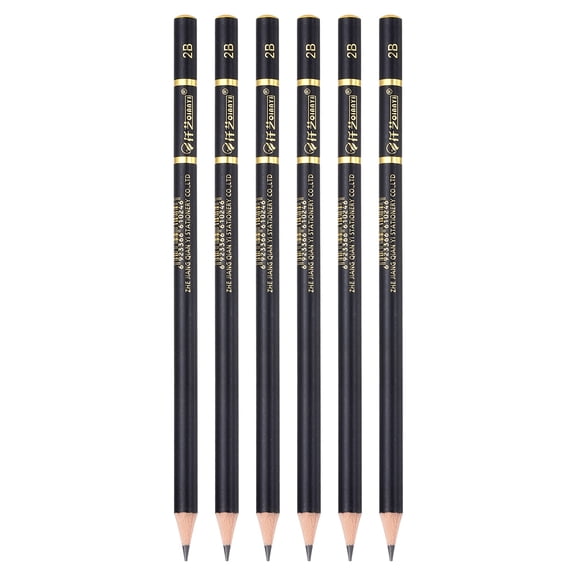 Uxcell 6Pcs Graphite Pencils, Round 2B Refill Wood-case Sketching Pencils Pre-sharpened Sketch Art Supplies for Home Office Classroom Artist Painting Sketching Study, Black