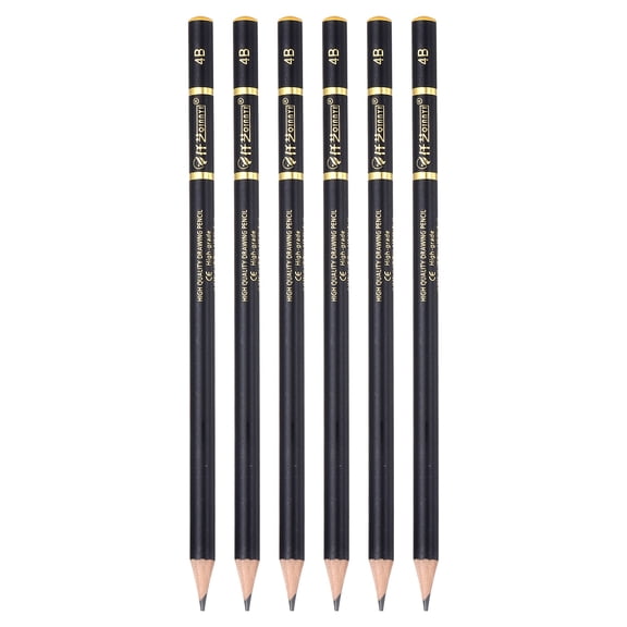 Uxcell 6Pcs Graphite Pencils, Round 4B Refill Wood-case Sketching Pencils Pre-sharpened Sketch Art Supplies for Home Office Classroom Artist Painting Sketching Study, Black